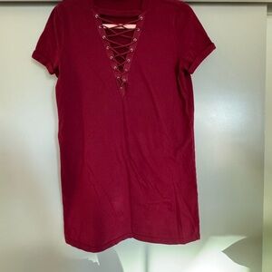 Forever 21 Women's Lace-Up Burgundy Tee Dress